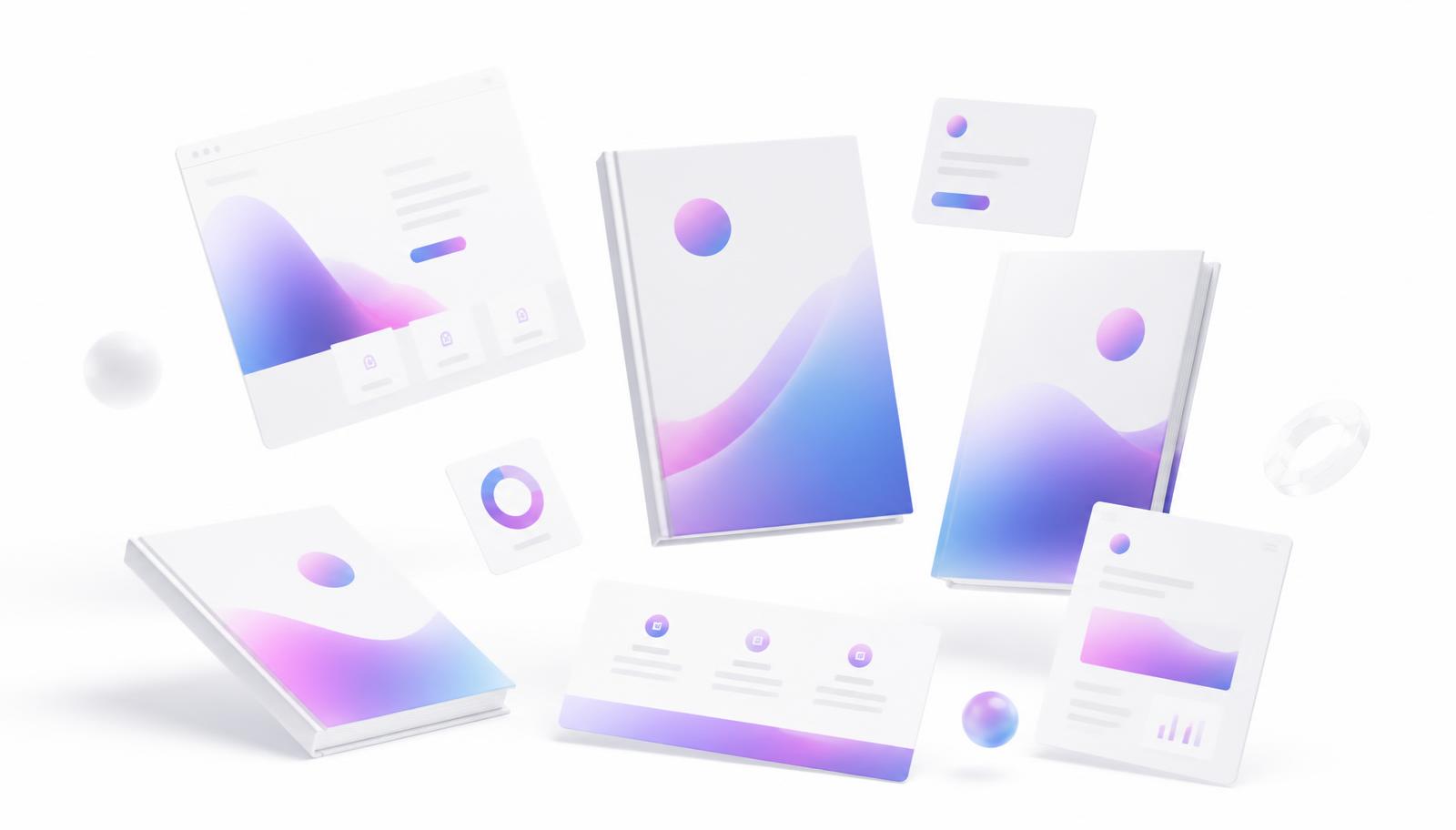 Capas de e-books e telas de landing pages geradas pela KRIE